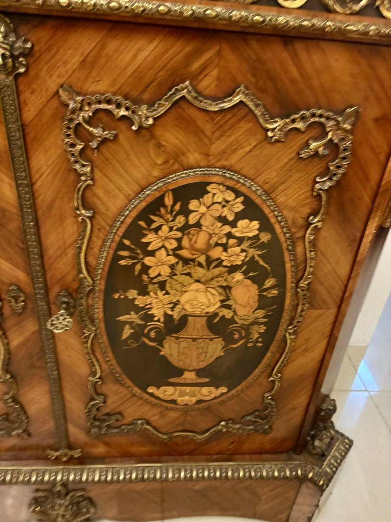 Exceptional Quality Antique French Louis XVI Style Marble-Top Side Cabinet